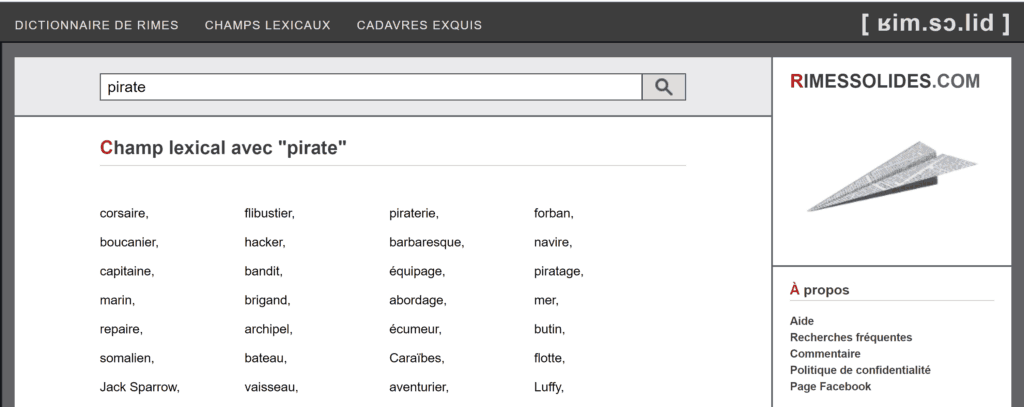 rimes solides champ lexical pirate