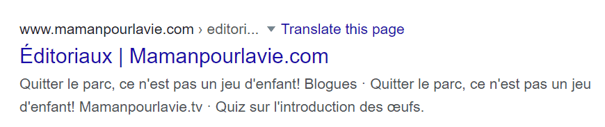 Exemple de mauvaise meta description dans un résultat de recherche sur Google