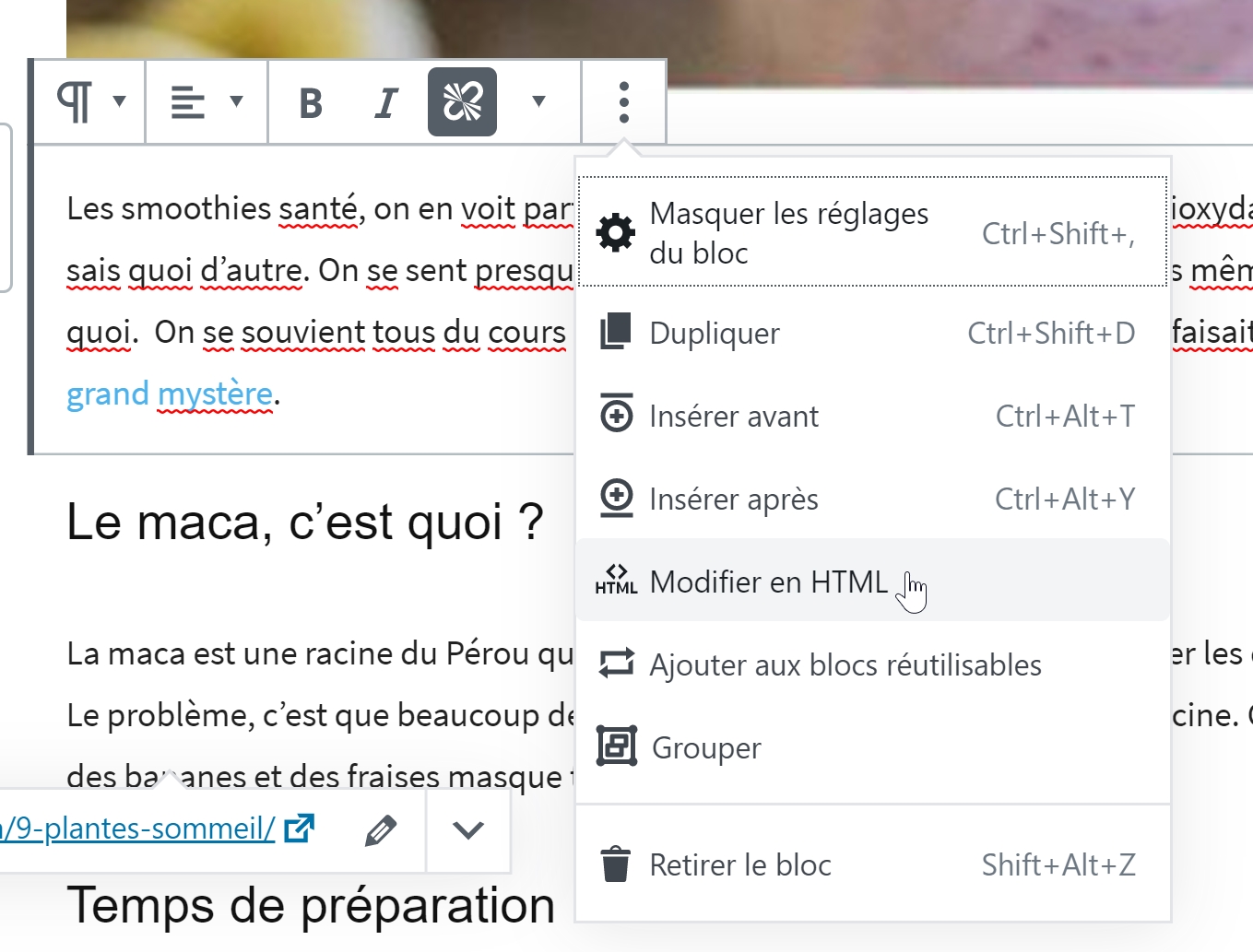 modifier le lien sur wordpress