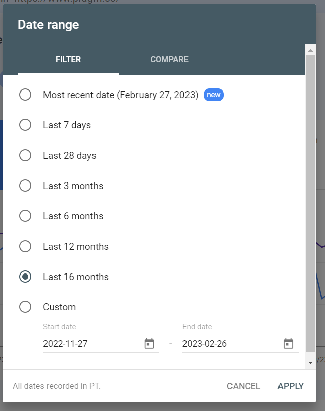 different dates displayed on google search console