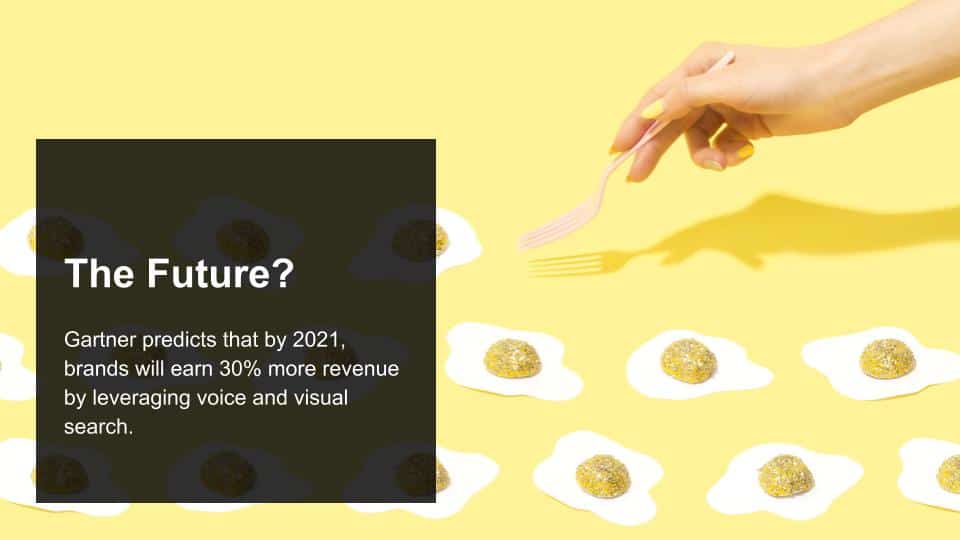 Gartner predicts that by 2021, brands will earn 30% more revenue by leveraging voice and visual search.