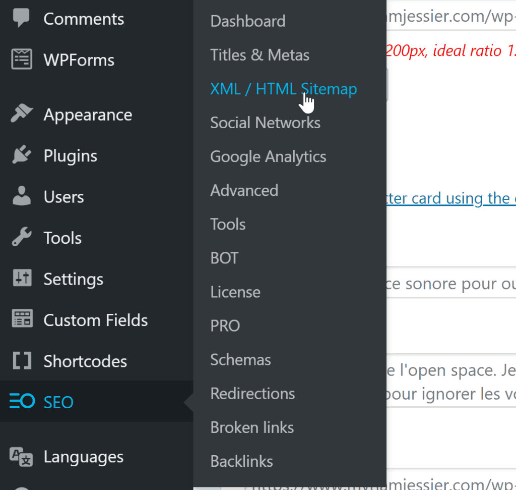 SEO Press Sitemap menu option