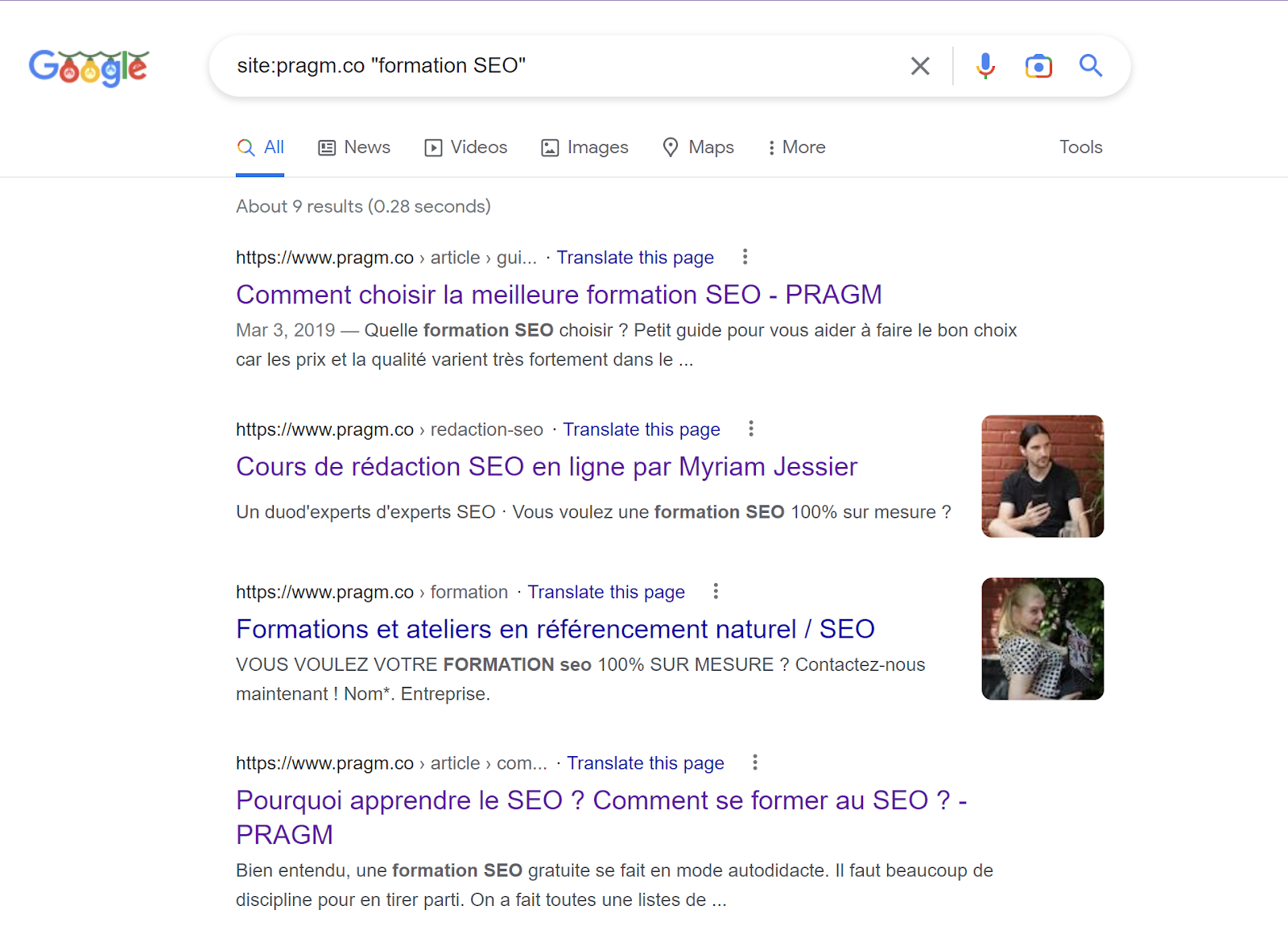 pragm pages indexed by search engine