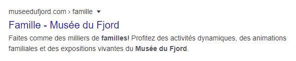 résultat de Google pour la page famille du musée du Fjord