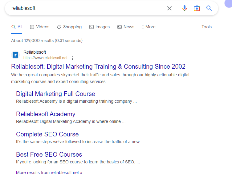 Reliablesoft query results on the search engine