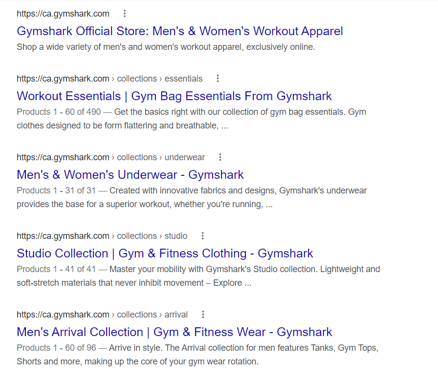 Gymshark results on search engine