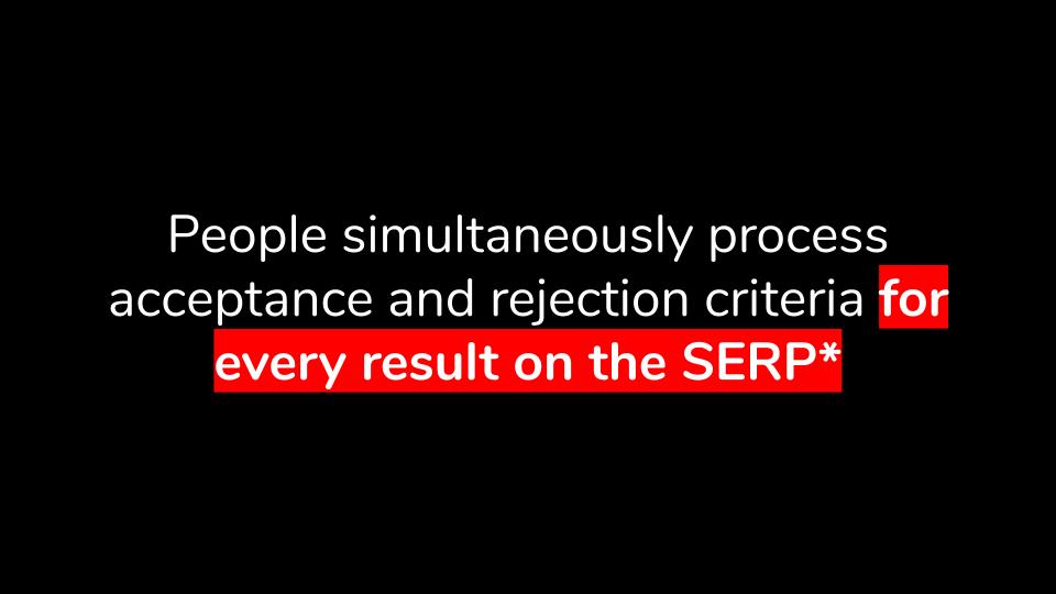 People simultaneously process acceptance and rejection criteria for every result on the SERP