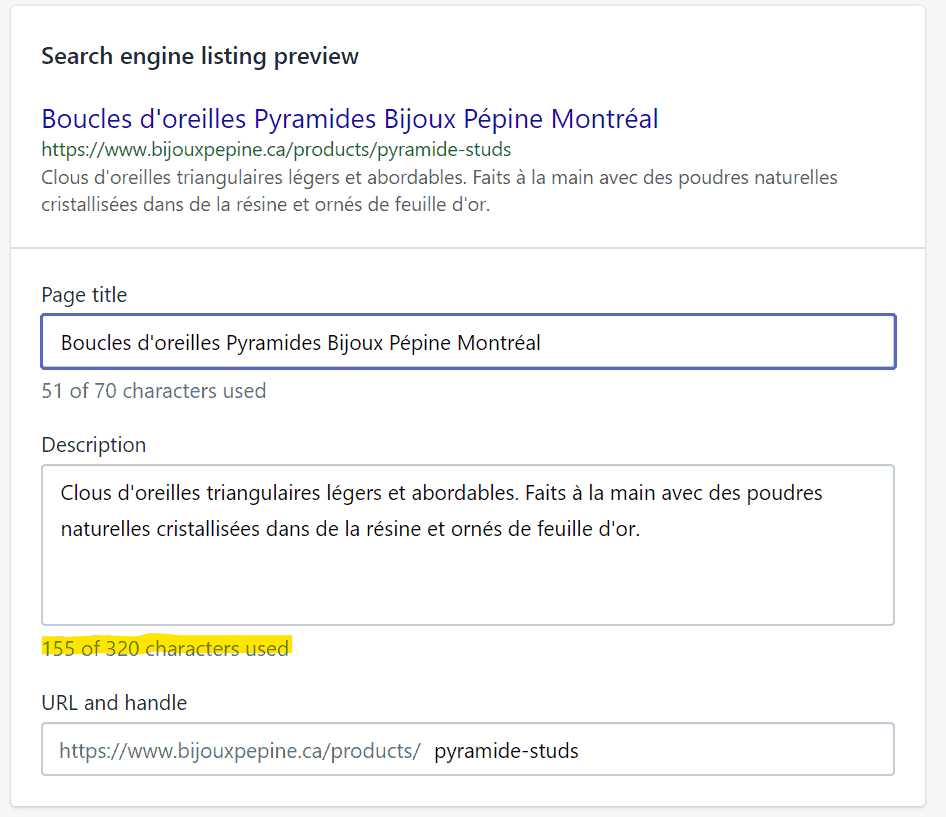 Limite Description Shopify
