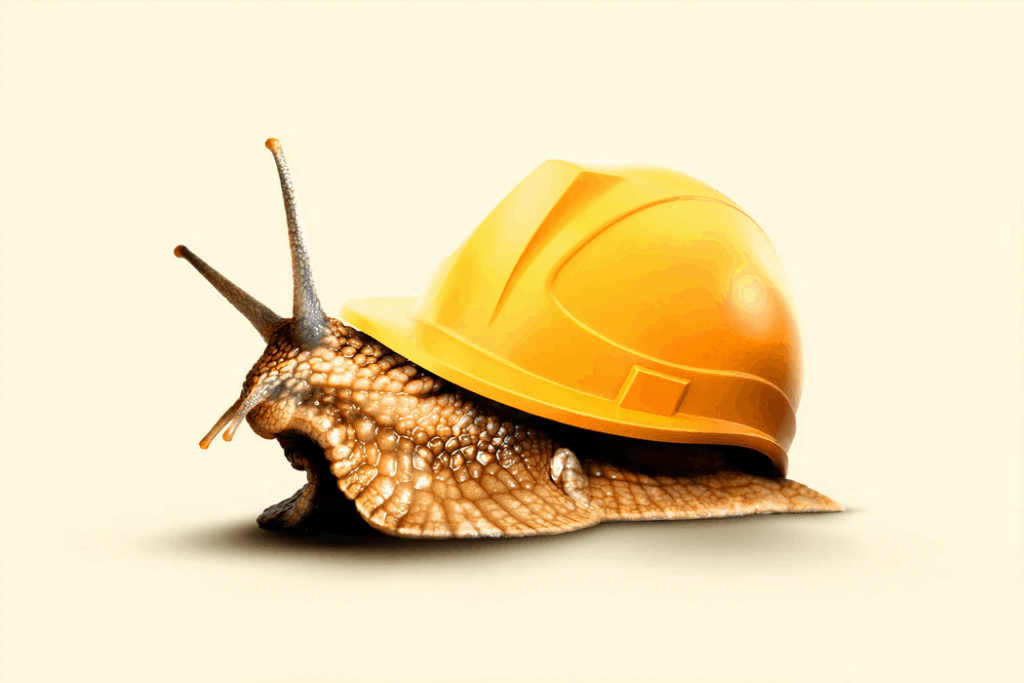 Escargot protégé par un casque de la construction