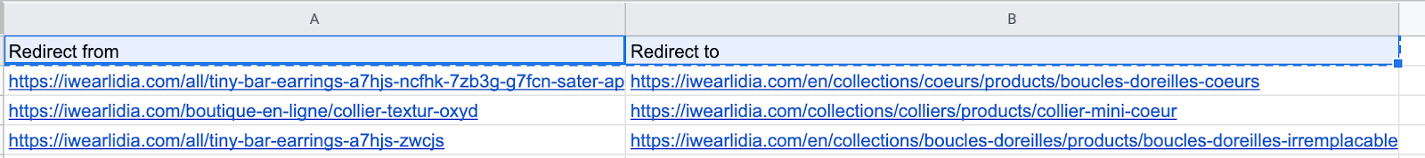 fichier pour rediriger des URLs dans shopify
