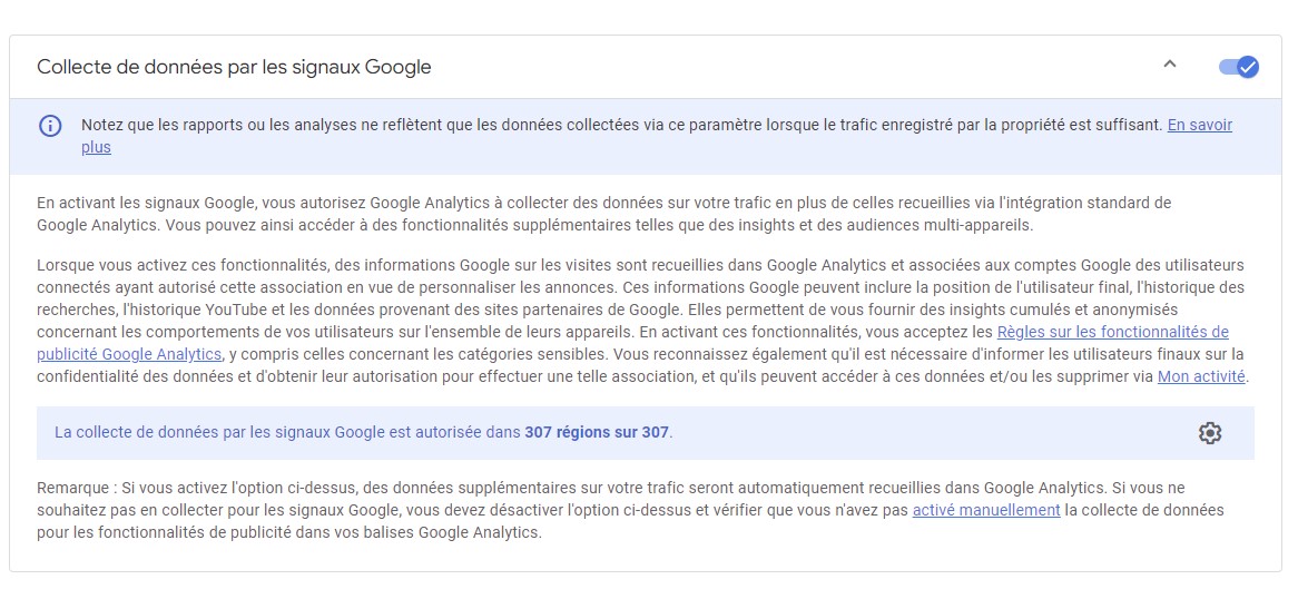 activer les signaux Google dans GA4